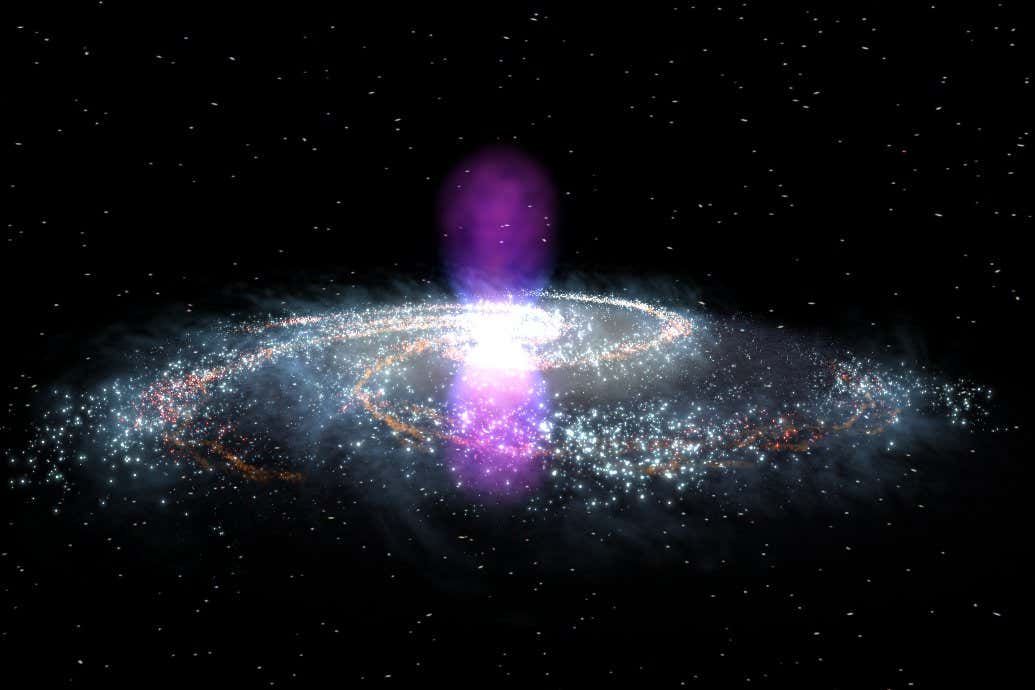 NASA image release November 9, 2010 Using data from NASA's Fermi Gamma-ray Space Telescope, scientists have recently discovered a gigantic, mysterious structure in our galaxy. This never-before-seen feature looks like a pair of bubbles extending above and below our galaxy's center. But these enormous gamma-ray emitting lobes aren't immediately visible in the Fermi all-sky map. However, by processing the data, a group of scientists was able to bring these unexpected structures into sharp relief. Each lobe is 25,000 light-years tall and the whole structure may be only a few million years old. Within the bubbles, extremely energetic electrons are interacting with lower-energy light to create gamma rays, but right now, no one knows the source of these electrons. Are the bubbles remnants of a massive burst of star formation? Leftovers from an eruption by the supermassive black hole at our galaxy's center? Or or did these forces work in tandem to produce them? Scientists aren't sure yet, but the more they learn about this amazing structure, the better we'll understand the Milky Way. To learn more go to: http://www.nasa.gov/mission_pages/GLAST/news/new-structure.html NASA Goddard Space Flight Center enables NASA???s mission through four scientific endeavors: Earth Science, Heliophysics, Solar System Exploration, and Astrophysics. Goddard plays a leading role in NASA???s accomplishments by contributing compelling scientific knowledge to advance the Agency???s mission. Follow us on Twitter Join us on Facebook Credit: NASA/Goddard Space Flight Center Scientific Visualization Studio