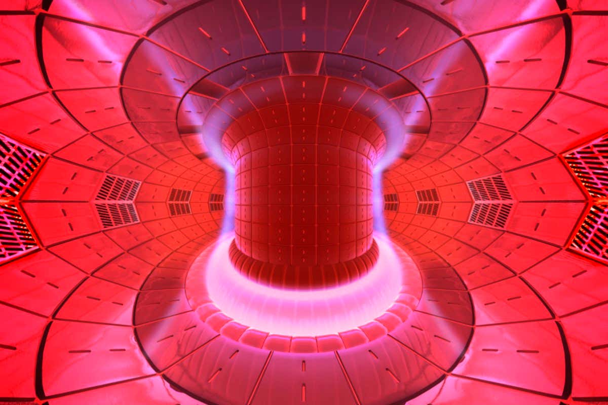Artists concept view of the interior of the ITER reaction vessel. Nuclear fusion involves creating a plasma of superheated gas to temperatures of more than 200 million degrees C, conditions hot enough to force deuterium and tritium atoms to fuse together and release energy. Fusion takes place inside a 'Tokamak' torus within a giant magnetic field, the only way to contain the heat generated. The ITER reactor is designed to produce 500 MW, 10 times more energy than it consumes. Nuclear fusion is the joining (fusing) of light elements to form heavier elements, which releases large amounts of energy. It is hoped that fusion will be a clean, renewable energy source for the future. Nuclear fusion is the joining (fusing) of light elements to form heavier elements, which releases large amounts of energy. It is hoped that fusion will be a clean, renewable energy source for the future.